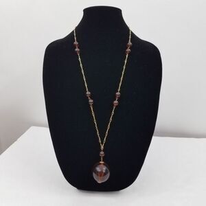 Ball Necklace Big Brown Gold Tone Long Chain‎ State